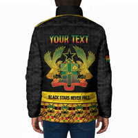 Personalized Afro Ghana Football Padded Jacket Black Stars Never Fall - Kente Pattern - Wonder Print Shop