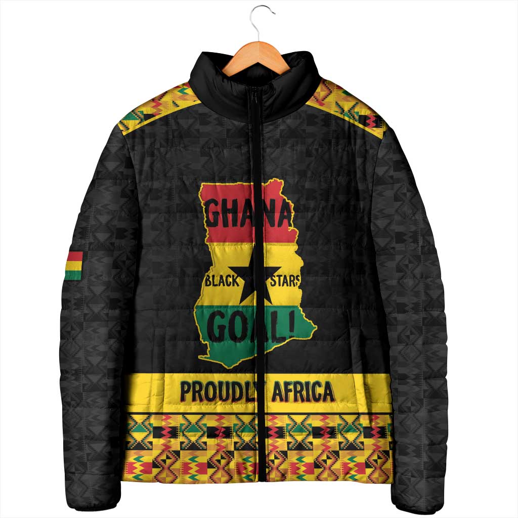 Personalized Afro Ghana Football Padded Jacket Black Stars Never Fall - Kente Pattern - Wonder Print Shop