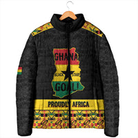 Personalized Afro Ghana Football Padded Jacket Black Stars Never Fall - Kente Pattern - Wonder Print Shop