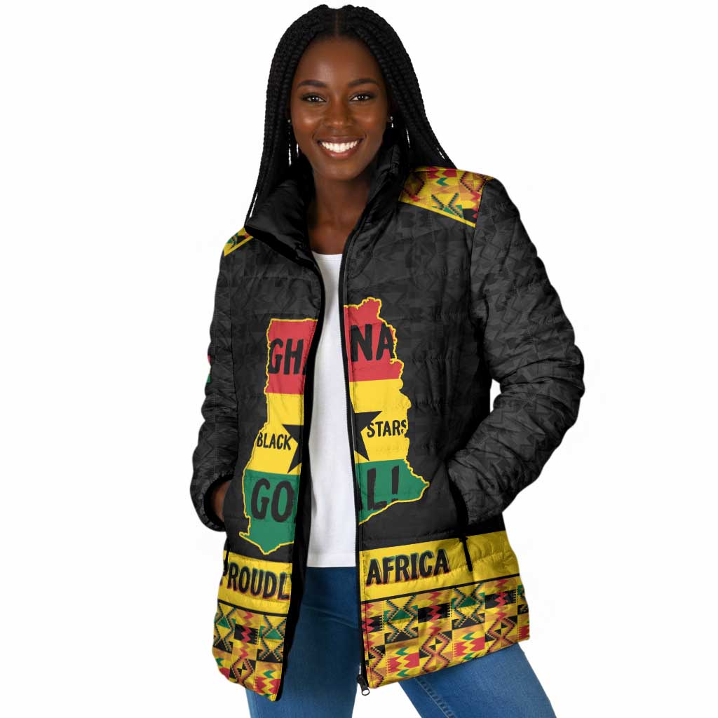 Personalized Afro Ghana Football Padded Jacket Black Stars Never Fall - Kente Pattern - Wonder Print Shop