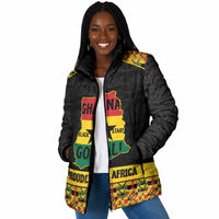 Personalized Afro Ghana Football Padded Jacket Black Stars Never Fall - Kente Pattern - Wonder Print Shop