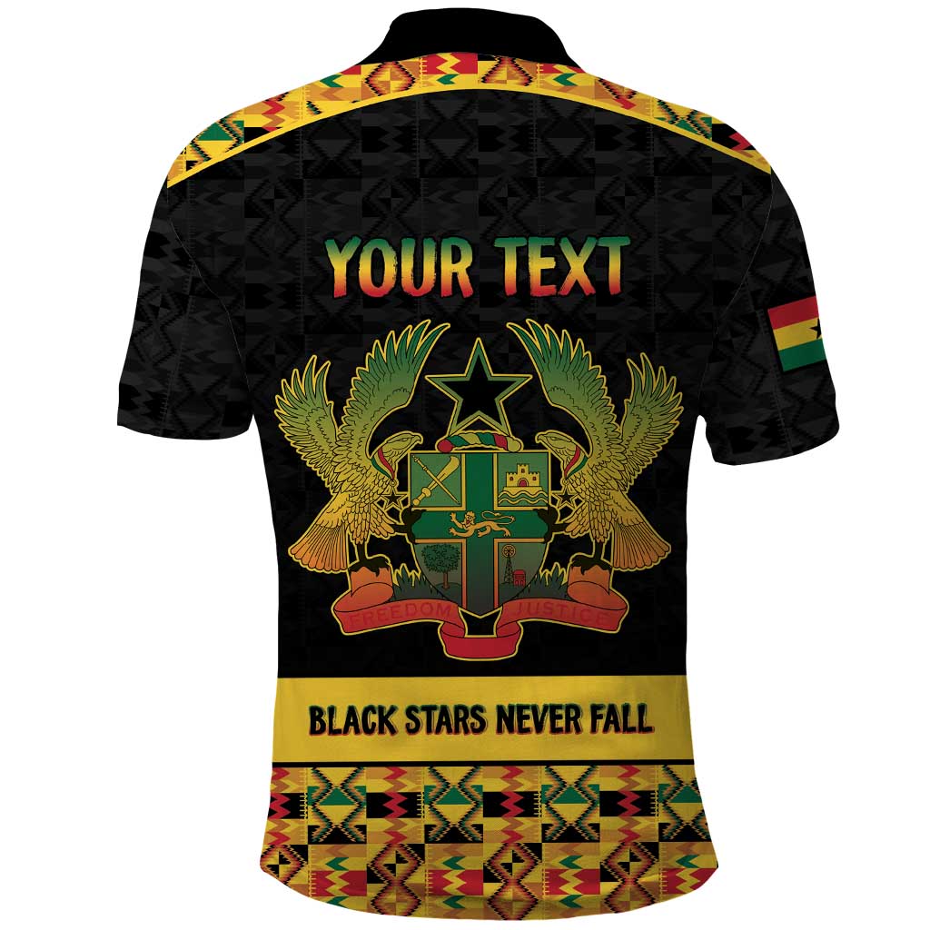 Personalized Afro Ghana Football Polo Shirt Black Stars Never Fall - Kente Pattern LT15