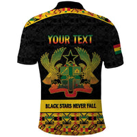 Personalized Afro Ghana Football Polo Shirt Black Stars Never Fall - Kente Pattern LT15