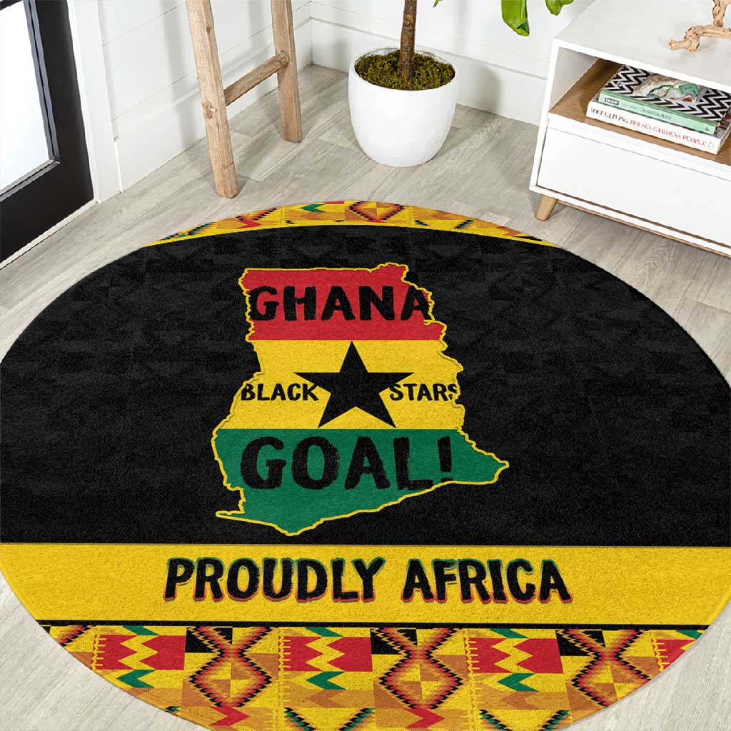 Afro Ghana Football Round Carpet Black Stars Never Fall - Kente Pattern - Wonder Print Shop