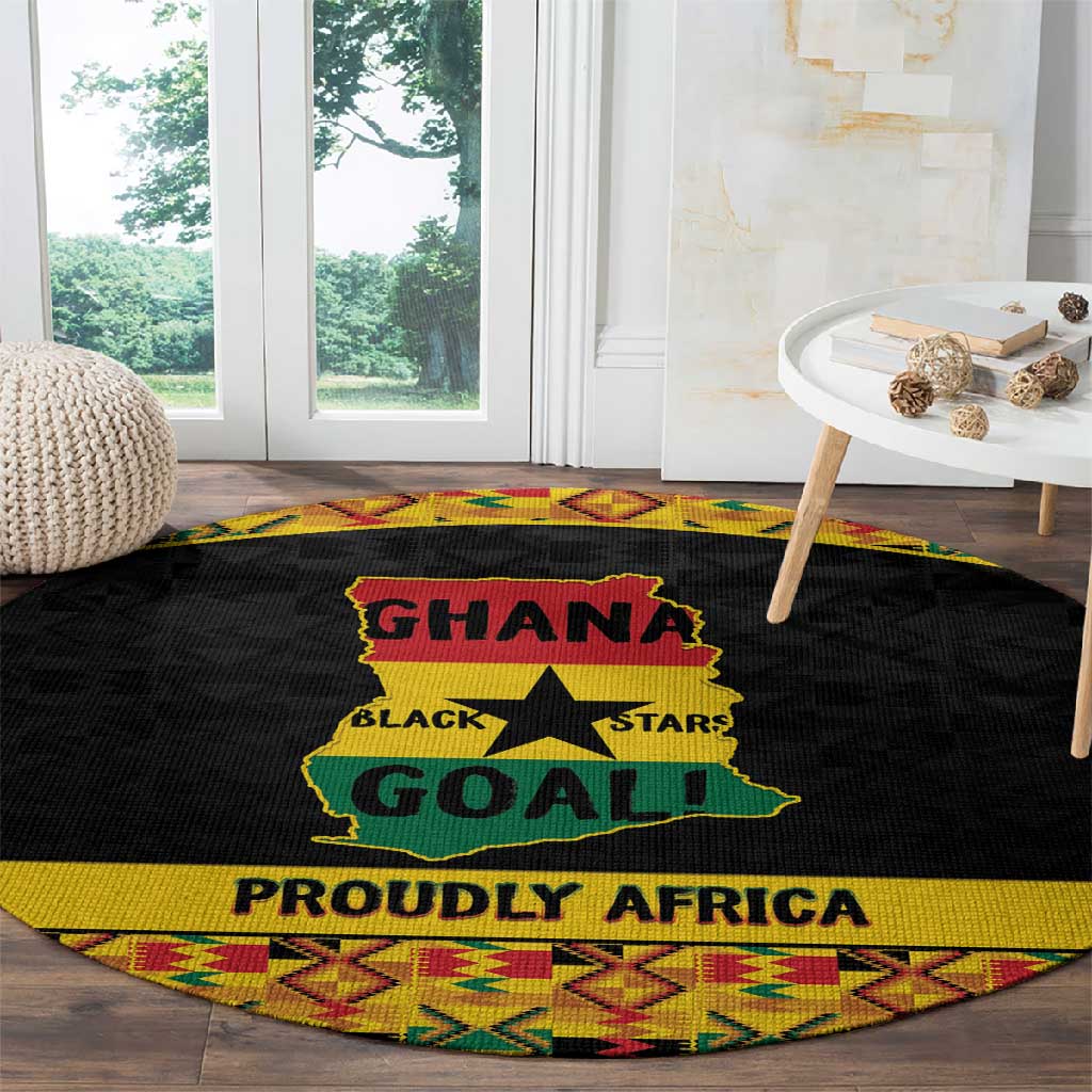 Afro Ghana Football Round Carpet Black Stars Never Fall - Kente Pattern - Wonder Print Shop