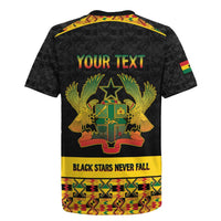Personalized Afro Ghana Football Rugby Jersey Black Stars Never Fall - Kente Pattern LT15