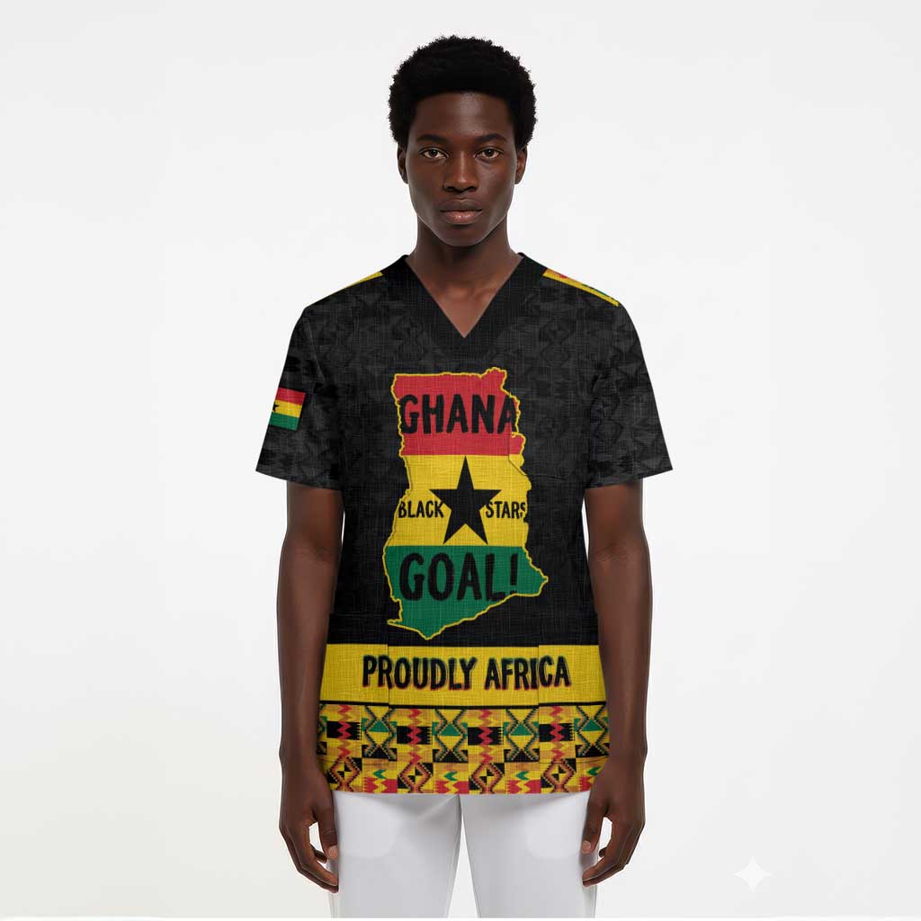 Personalized Afro Ghana Football Scrub Top Black Stars Never Fall - Kente Pattern - Wonder Print Shop