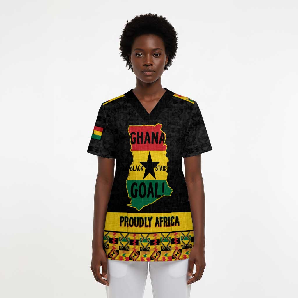 Personalized Afro Ghana Football Scrub Top Black Stars Never Fall - Kente Pattern - Wonder Print Shop