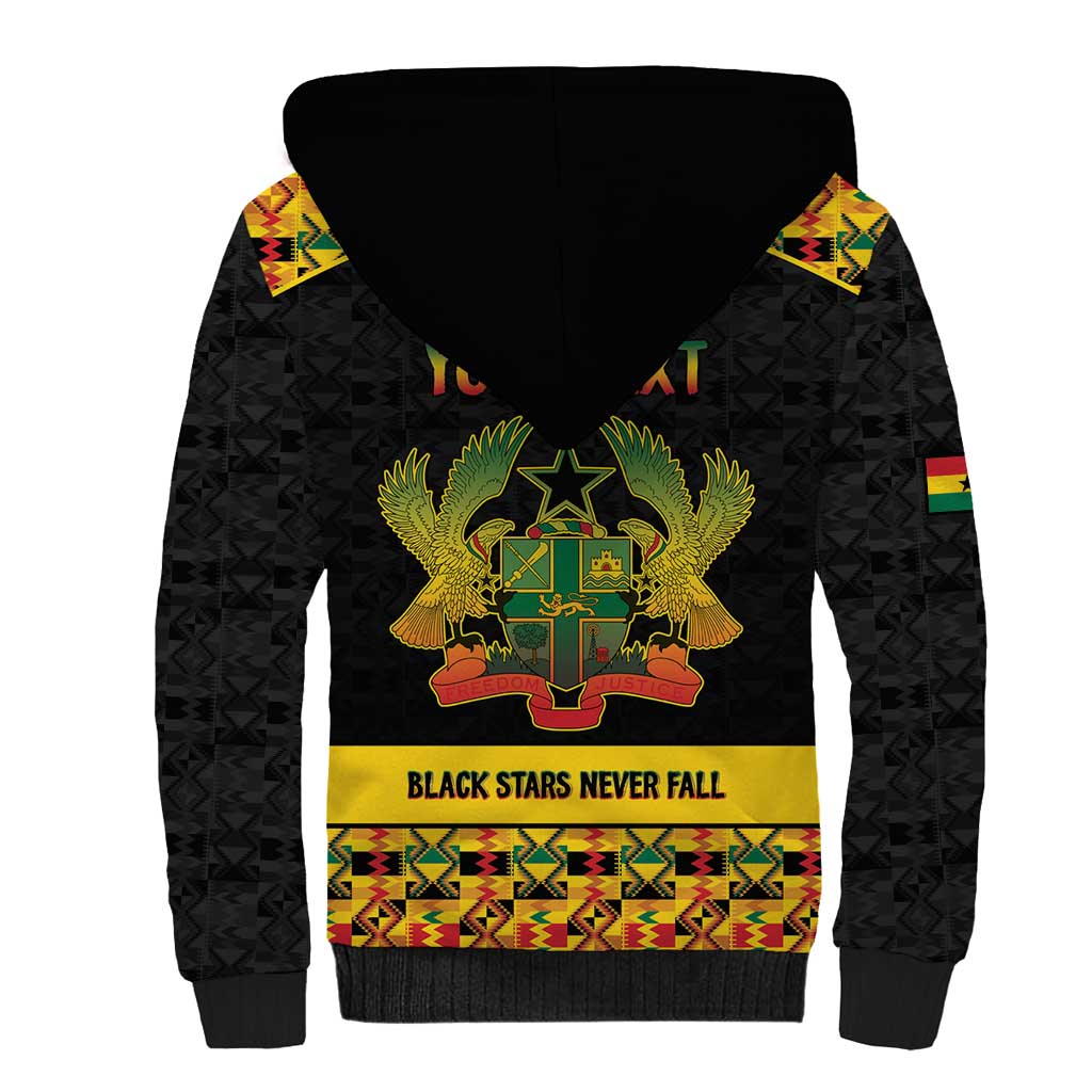 Personalized Afro Ghana Football Sherpa Hoodie Black Stars Never Fall - Kente Pattern - Wonder Print Shop