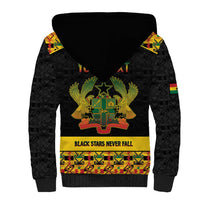 Personalized Afro Ghana Football Sherpa Hoodie Black Stars Never Fall - Kente Pattern - Wonder Print Shop