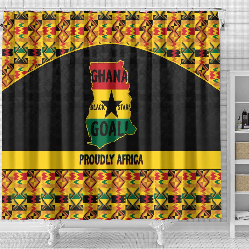 Afro Ghana Football Shower Curtain Black Stars Never Fall - Kente Pattern - Wonder Print Shop