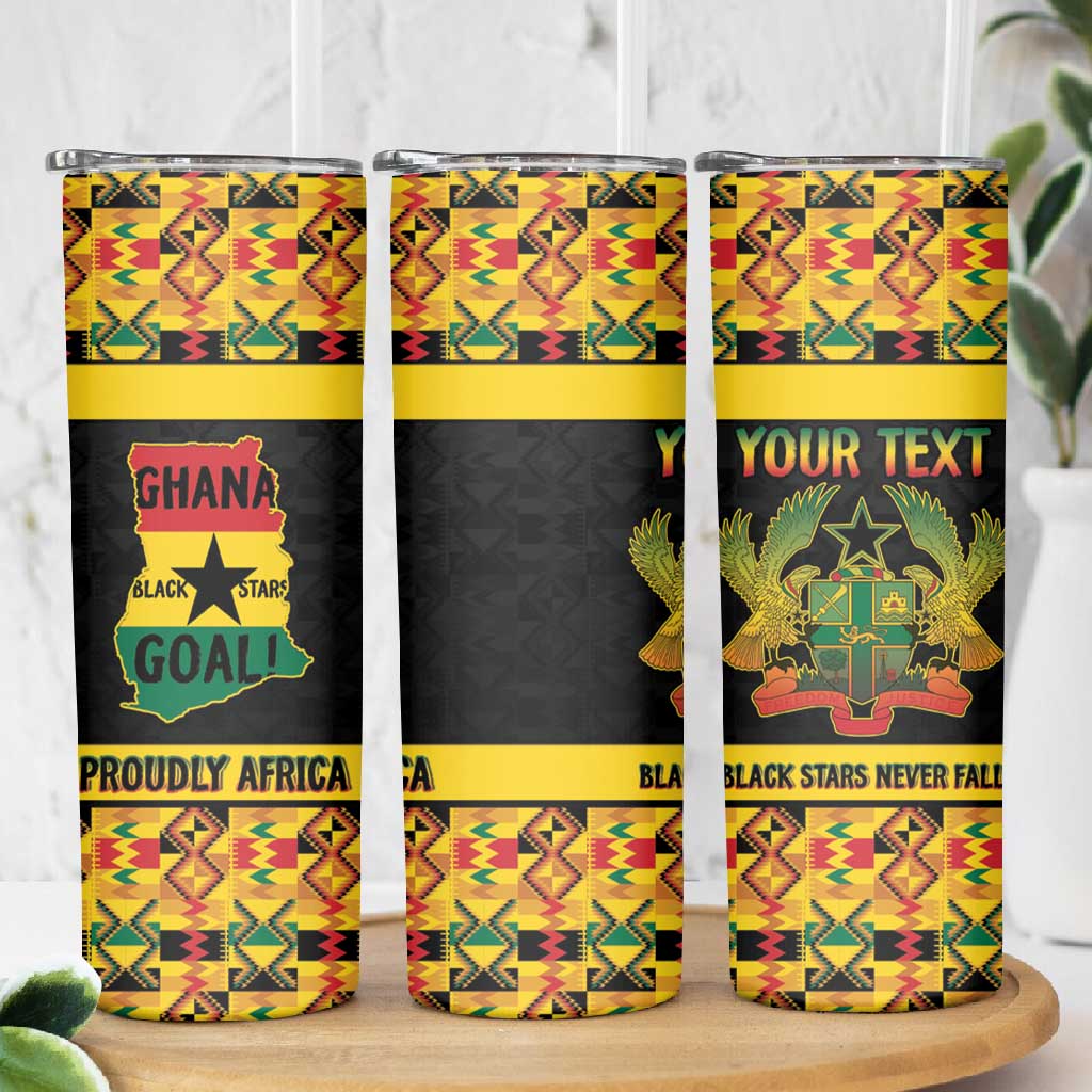 Personalized Afro Ghana Football Skinny Tumbler Black Stars Never Fall - Kente Pattern - Wonder Print Shop