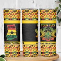 Personalized Afro Ghana Football Skinny Tumbler Black Stars Never Fall - Kente Pattern - Wonder Print Shop