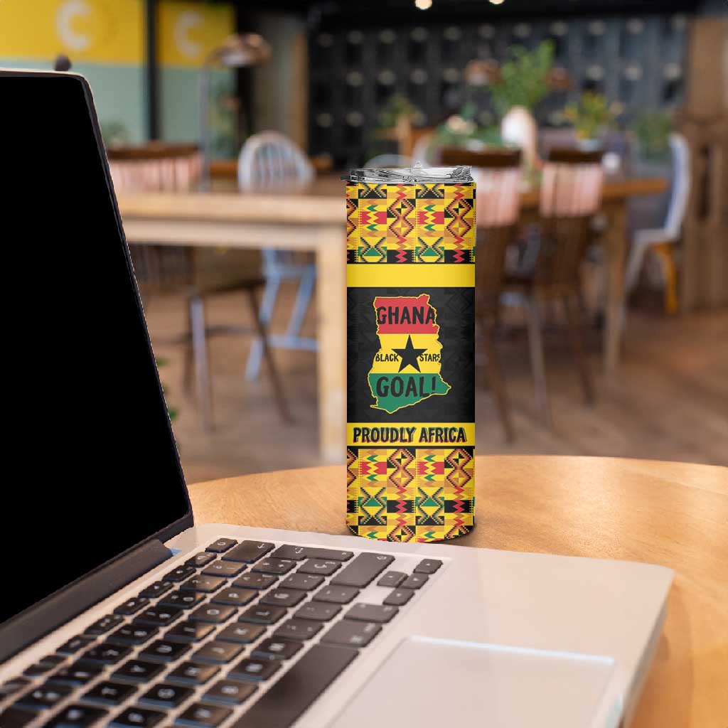 Personalized Afro Ghana Football Skinny Tumbler Black Stars Never Fall - Kente Pattern - Wonder Print Shop