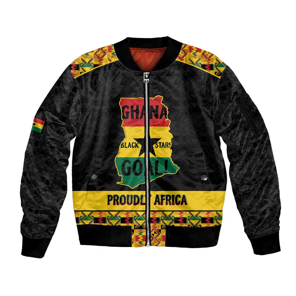 Personalized Afro Ghana Football Sleeve Zip Bomber Jacket Black Stars Never Fall - Kente Pattern - Wonder Print Shop