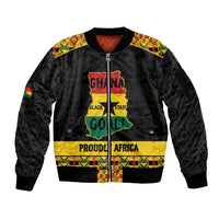 Personalized Afro Ghana Football Sleeve Zip Bomber Jacket Black Stars Never Fall - Kente Pattern - Wonder Print Shop