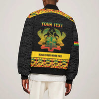 Personalized Afro Ghana Football Sleeve Zip Bomber Jacket Black Stars Never Fall - Kente Pattern - Wonder Print Shop