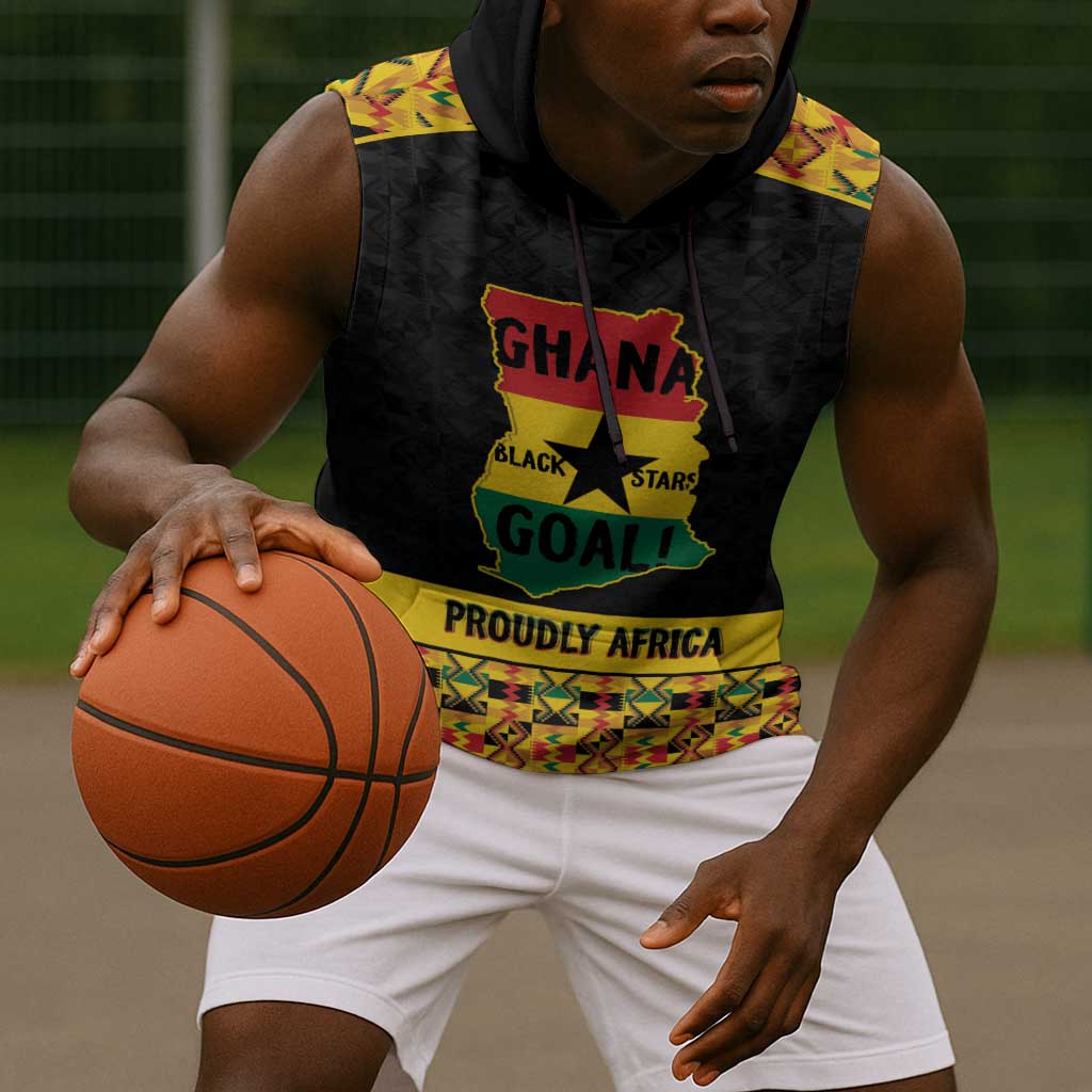 Personalized Afro Ghana Football Sleeveless Hoodie Black Stars Never Fall - Kente Pattern - Wonder Print Shop