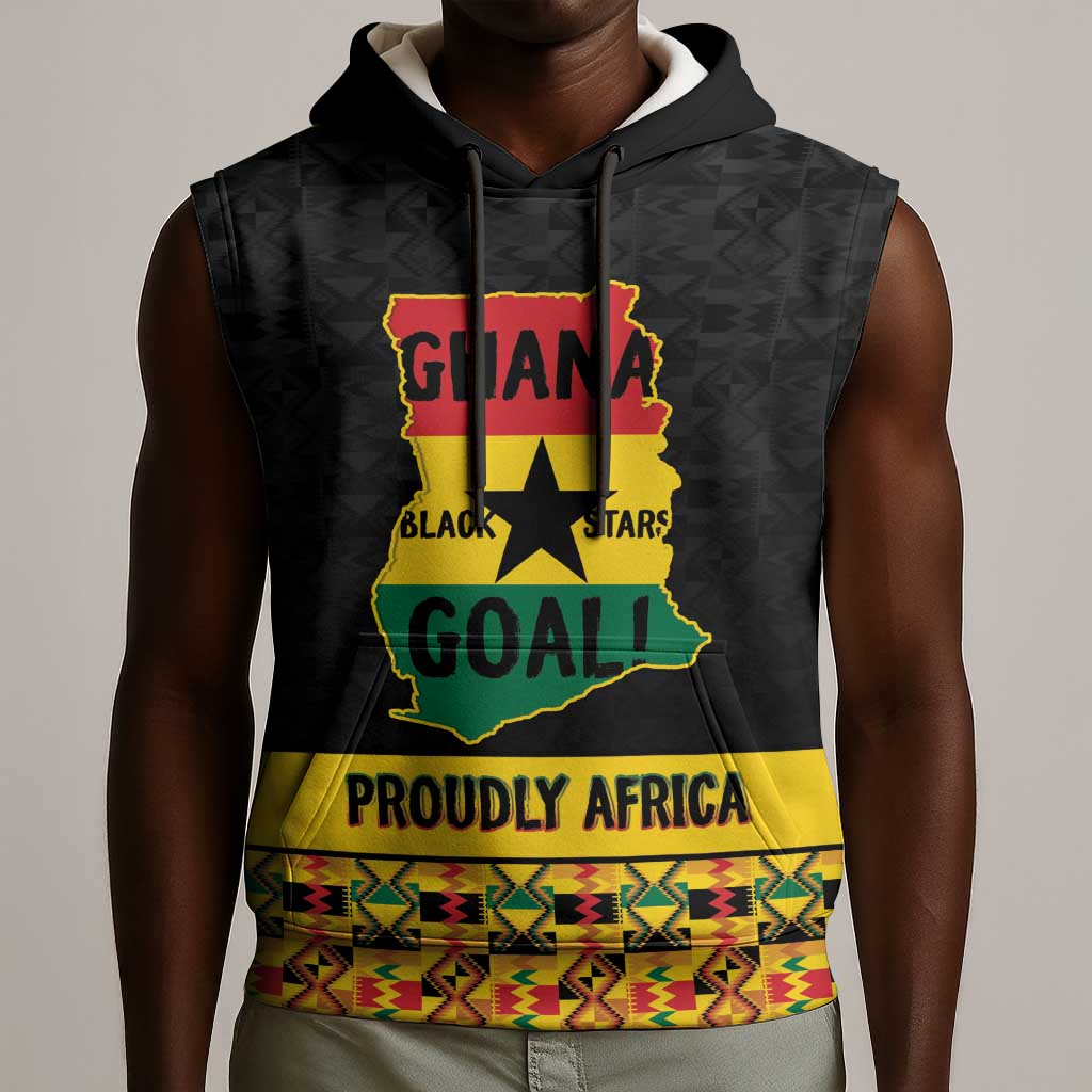 Personalized Afro Ghana Football Sleeveless Hoodie Black Stars Never Fall - Kente Pattern - Wonder Print Shop