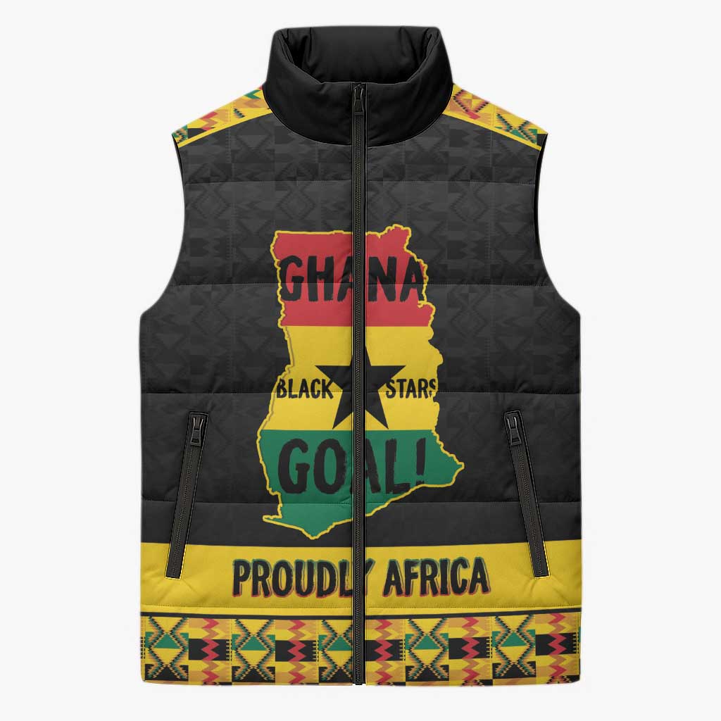 Personalized Afro Ghana Football Sleeveless Puffer Jacket Black Stars Never Fall - Kente Pattern - Wonder Print Shop