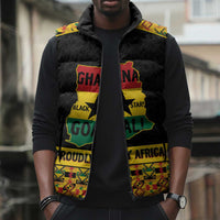 Personalized Afro Ghana Football Sleeveless Puffer Jacket Black Stars Never Fall - Kente Pattern - Wonder Print Shop