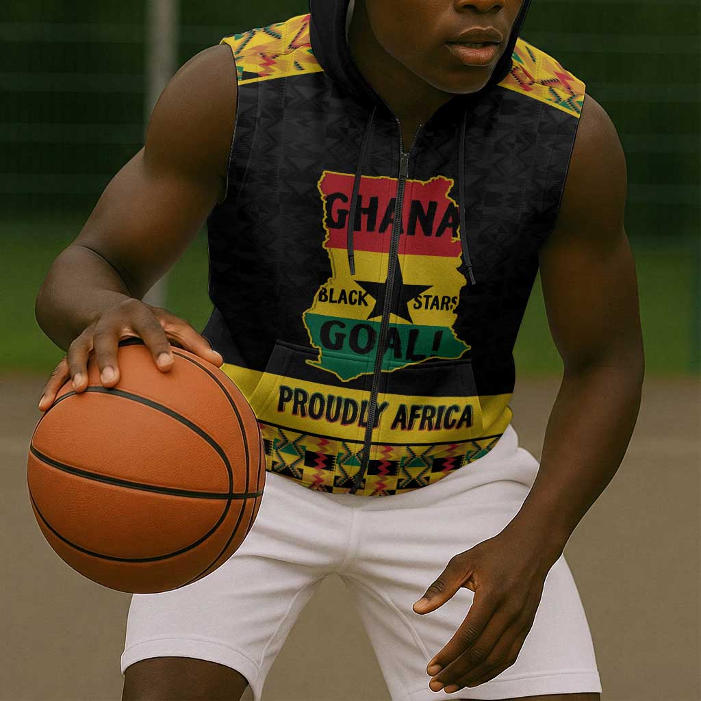 Personalized Afro Ghana Football Sleeveless Zip Hoodie Black Stars Never Fall - Kente Pattern - Wonder Print Shop