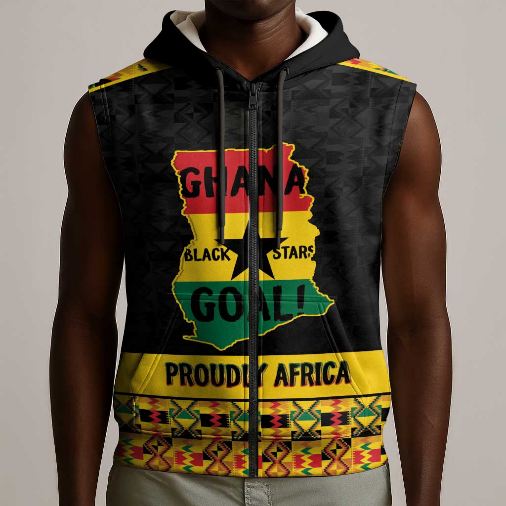Personalized Afro Ghana Football Sleeveless Zip Hoodie Black Stars Never Fall - Kente Pattern - Wonder Print Shop