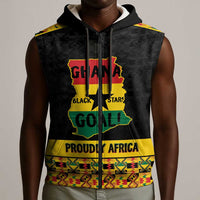 Personalized Afro Ghana Football Sleeveless Zip Hoodie Black Stars Never Fall - Kente Pattern - Wonder Print Shop