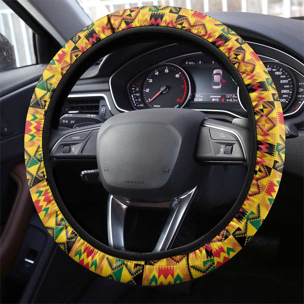 Afro Ghana Football Steering Wheel Cover Black Stars Never Fall - Kente Pattern - Wonder Print Shop