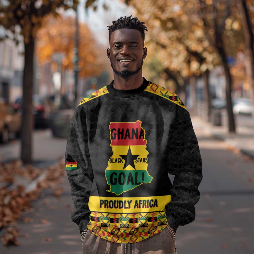 Personalized Afro Ghana Football Sweatshirt Black Stars Never Fall - Kente Pattern - Wonder Print Shop
