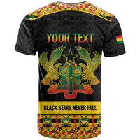 Personalized Afro Ghana Football T shirt Black Stars Never Fall - Kente Pattern LT15