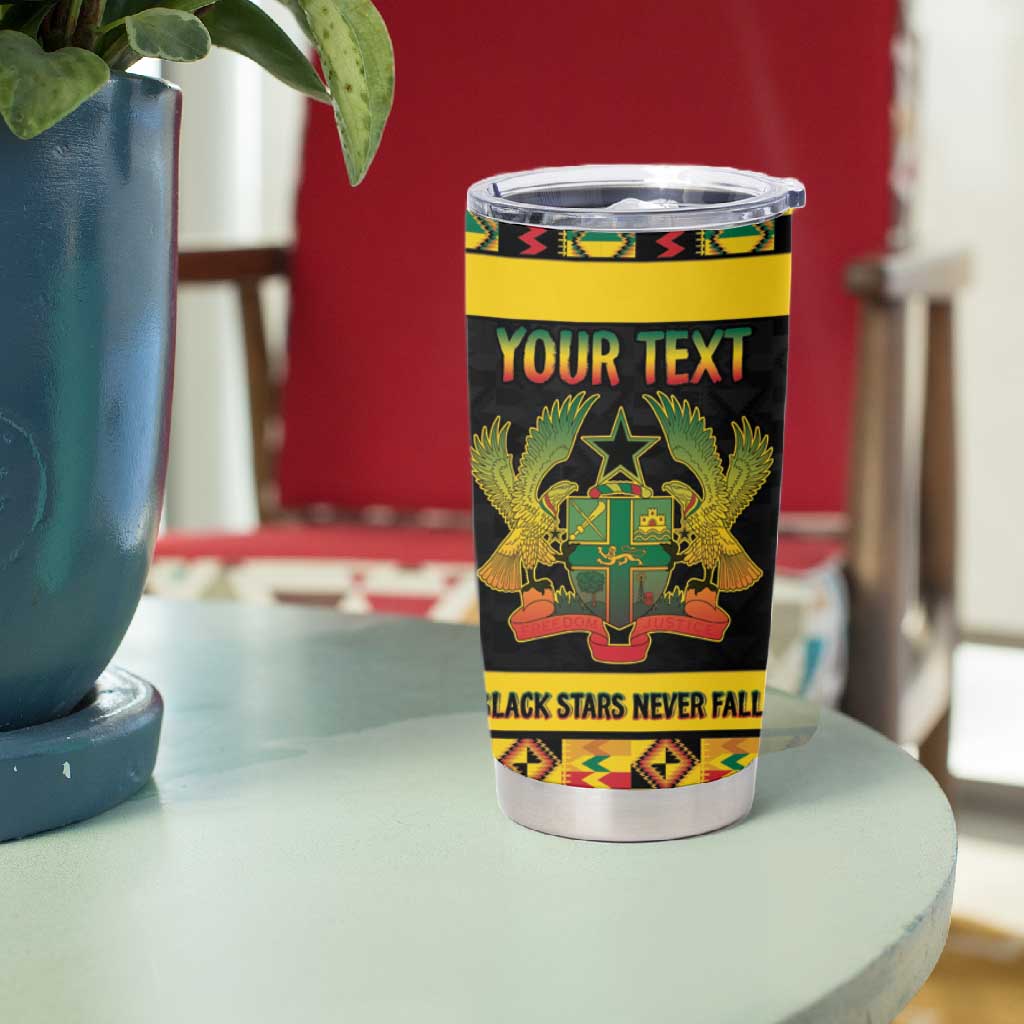 Personalized Afro Ghana Football Tumbler Cup Black Stars Never Fall - Kente Pattern - Wonder Print Shop