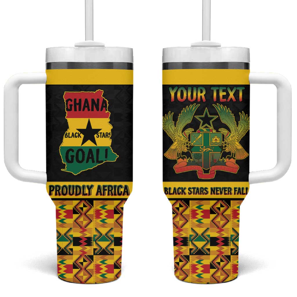 Personalized Afro Ghana Football Tumbler With Handle Black Stars Never Fall - Kente Pattern - Wonder Print Shop