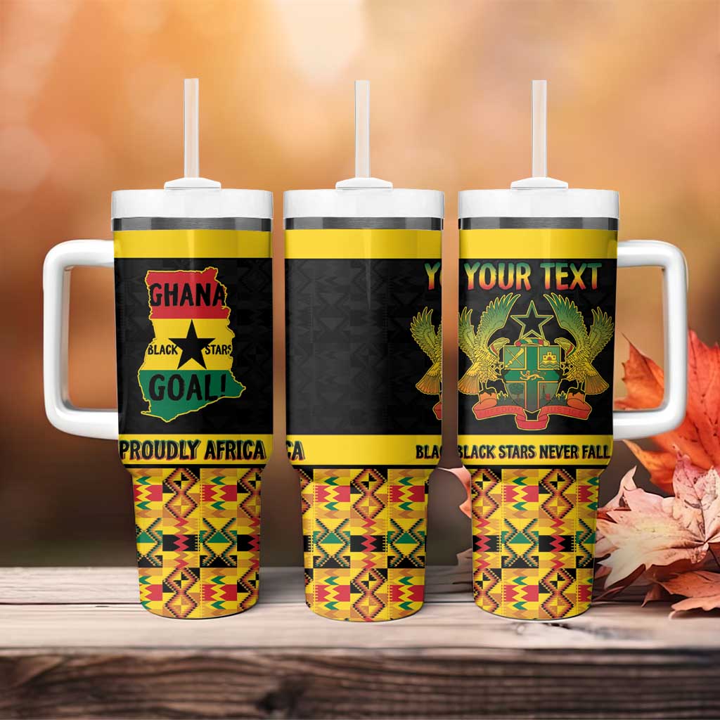 Personalized Afro Ghana Football Tumbler With Handle Black Stars Never Fall - Kente Pattern - Wonder Print Shop