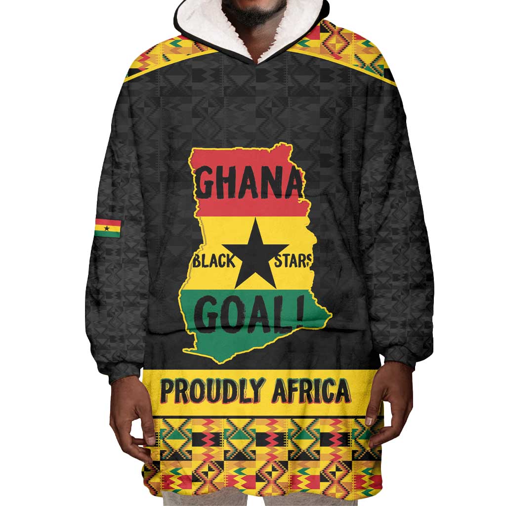 Personalized Afro Ghana Football Wearable Blanket Hoodie Black Stars Never Fall - Kente Pattern - Wonder Print Shop