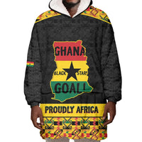 Personalized Afro Ghana Football Wearable Blanket Hoodie Black Stars Never Fall - Kente Pattern - Wonder Print Shop
