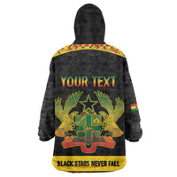 Personalized Afro Ghana Football Wearable Blanket Hoodie Black Stars Never Fall - Kente Pattern - Wonder Print Shop