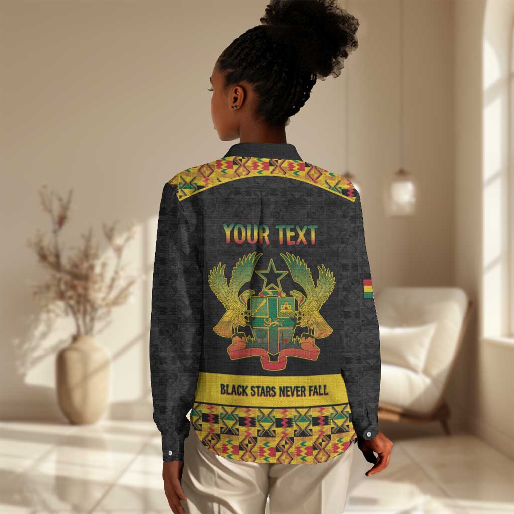 Personalized Afro Ghana Football Women Casual Shirt Black Stars Never Fall - Kente Pattern - Wonder Print Shop