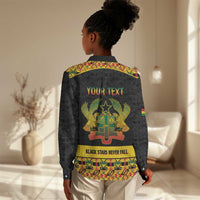 Personalized Afro Ghana Football Women Casual Shirt Black Stars Never Fall - Kente Pattern - Wonder Print Shop