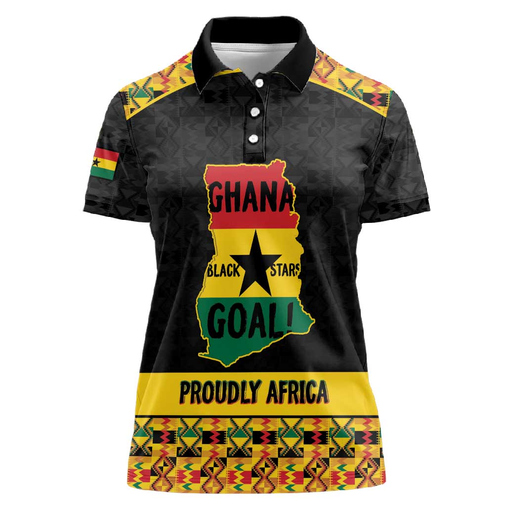 Personalized Afro Ghana Football Women Polo Shirt Black Stars Never Fall - Kente Pattern LT15