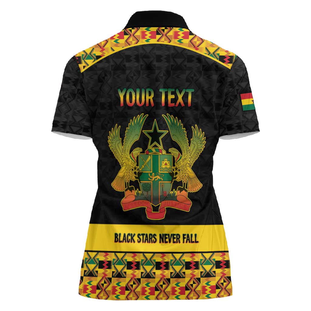 Personalized Afro Ghana Football Women Polo Shirt Black Stars Never Fall - Kente Pattern LT15