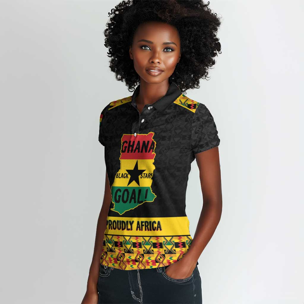 Personalized Afro Ghana Football Women Polo Shirt Black Stars Never Fall - Kente Pattern LT15