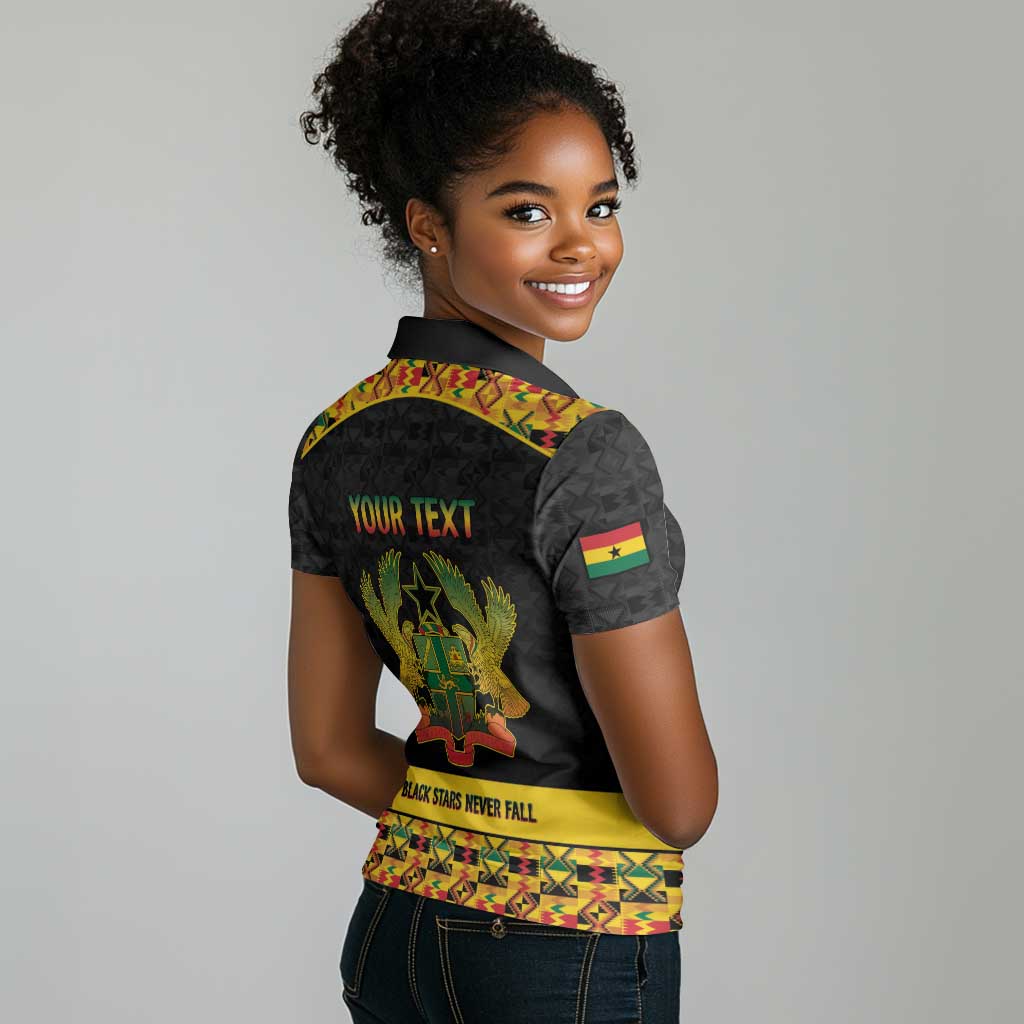 Personalized Afro Ghana Football Women Polo Shirt Black Stars Never Fall - Kente Pattern LT15
