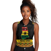 Personalized Afro Ghana Football Women Sleeveless Polo Shirt Black Stars Never Fall - Kente Pattern - Wonder Print Shop