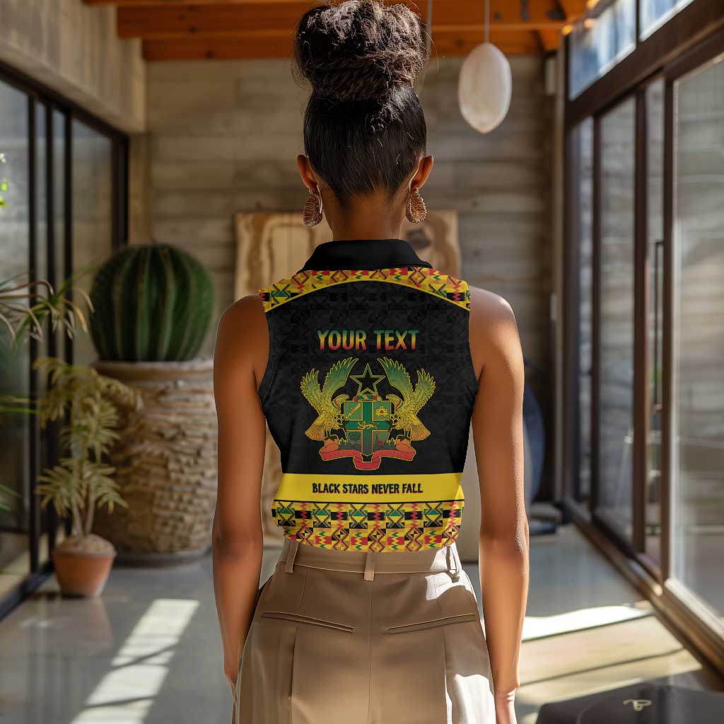 Personalized Afro Ghana Football Women Sleeveless Polo Shirt Black Stars Never Fall - Kente Pattern - Wonder Print Shop