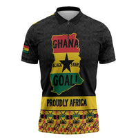 Personalized Afro Ghana Football Zipper Polo Shirt Black Stars Never Fall - Kente Pattern - Wonder Print Shop