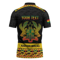 Personalized Afro Ghana Football Zipper Polo Shirt Black Stars Never Fall - Kente Pattern - Wonder Print Shop