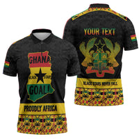 Personalized Afro Ghana Football Zipper Polo Shirt Black Stars Never Fall - Kente Pattern - Wonder Print Shop