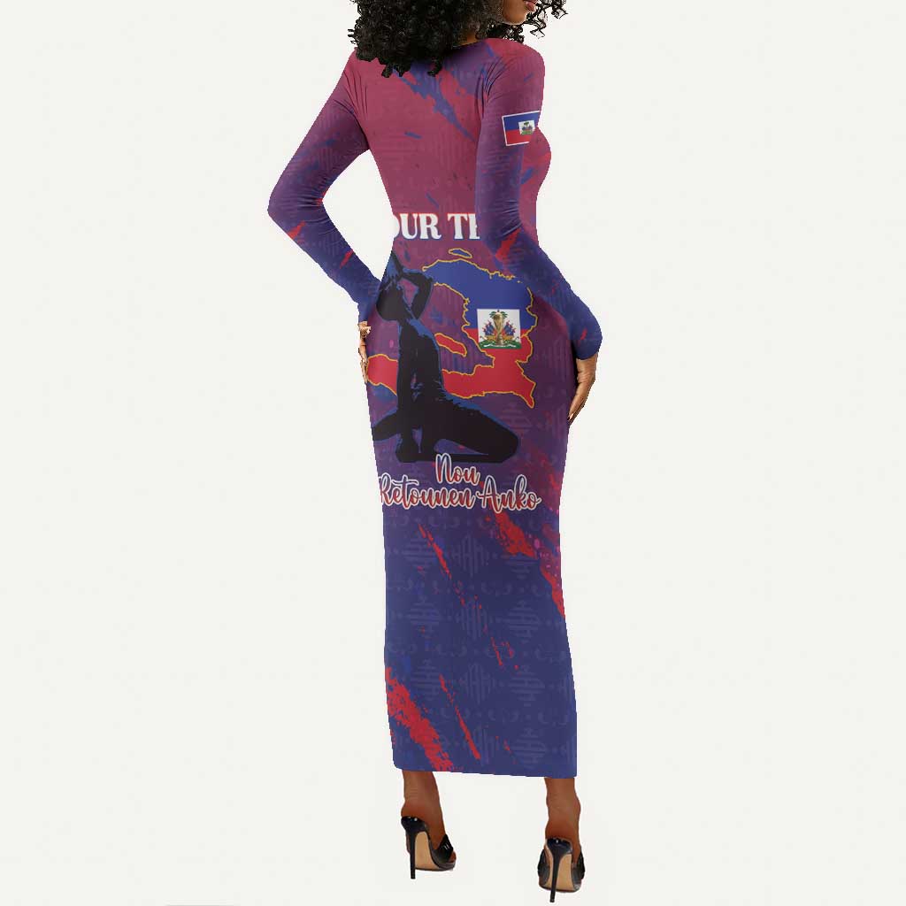 Personalized Afro-Haiti Football Long Sleeve Bodycon Dress 2026 Nou Retounen Anko - Wonder Print Shop