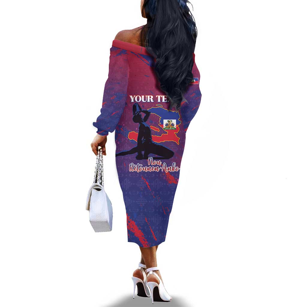 Personalized Afro-Haiti Football Off The Shoulder Long Sleeve Dress 2026 Nou Retounen Anko - Wonder Print Shop